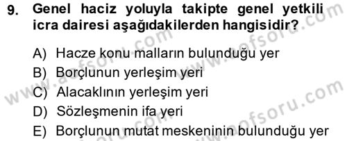 İcra İflas Hukuku Dersi 2013 - 2014 Yılı (Vize) Ara Sınav Soruları 9. Soru