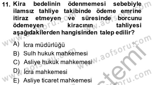 İcra İflas Hukuku Dersi 2013 - 2014 Yılı (Final) Dönem Sonu Sınav Soruları 11. Soru