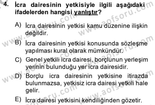 İcra İflas Hukuku Dersi 2013 - 2014 Yılı (Final) Dönem Sonu Sınav Soruları 4. Soru