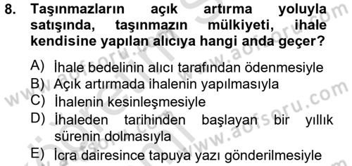 İcra İflas Hukuku Dersi 2013 - 2014 Yılı Tek Ders Sınav Soruları 8. Soru