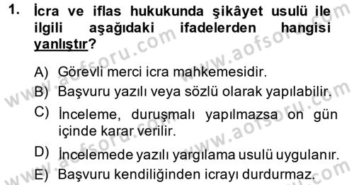 İcra İflas Hukuku Dersi 2014 - 2015 Yılı (Vize) Ara Sınav Soruları 1. Soru