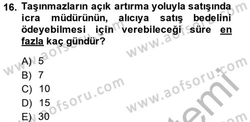 İcra İflas Hukuku Dersi 2014 - 2015 Yılı (Vize) Ara Sınav Soruları 16. Soru