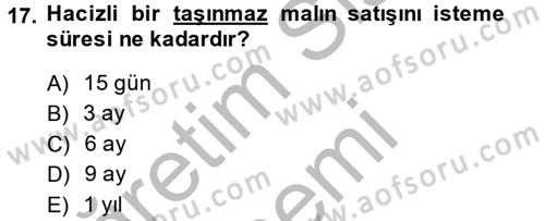 İcra İflas Hukuku Dersi 2014 - 2015 Yılı (Vize) Ara Sınav Soruları 17. Soru