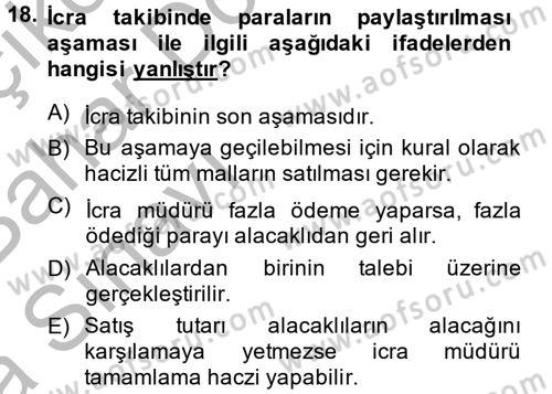İcra İflas Hukuku Dersi 2014 - 2015 Yılı (Vize) Ara Sınav Soruları 18. Soru