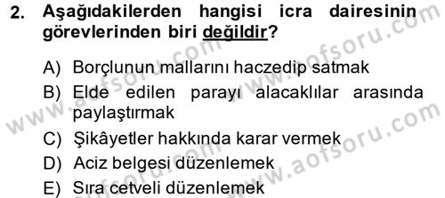 İcra İflas Hukuku Dersi 2014 - 2015 Yılı (Vize) Ara Sınav Soruları 2. Soru