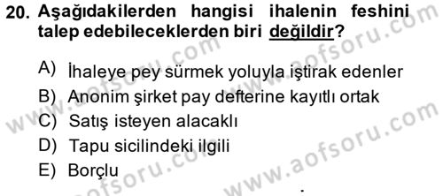İcra İflas Hukuku Dersi 2014 - 2015 Yılı (Vize) Ara Sınav Soruları 20. Soru