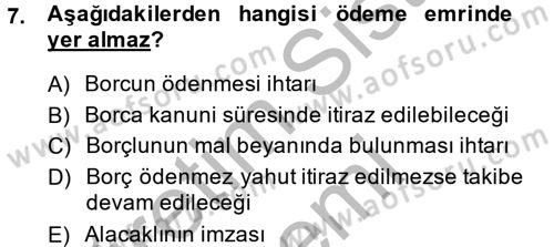 İcra İflas Hukuku Dersi 2014 - 2015 Yılı (Vize) Ara Sınav Soruları 7. Soru