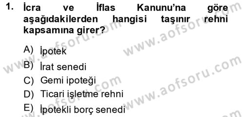 İcra İflas Hukuku Dersi 2014 - 2015 Yılı (Final) Dönem Sonu Sınav Soruları 1. Soru