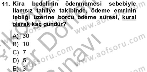 İcra İflas Hukuku Dersi 2014 - 2015 Yılı (Final) Dönem Sonu Sınav Soruları 11. Soru