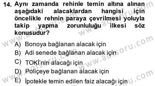 İcra İflas Hukuku Dersi 2014 - 2015 Yılı (Final) Dönem Sonu Sınav Soruları 14. Soru
