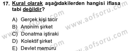 İcra İflas Hukuku Dersi 2014 - 2015 Yılı (Final) Dönem Sonu Sınav Soruları 17. Soru