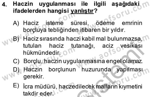 İcra İflas Hukuku Dersi 2014 - 2015 Yılı (Final) Dönem Sonu Sınav Soruları 4. Soru