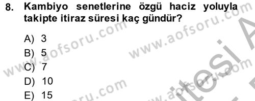 İcra İflas Hukuku Dersi 2014 - 2015 Yılı (Final) Dönem Sonu Sınav Soruları 8. Soru