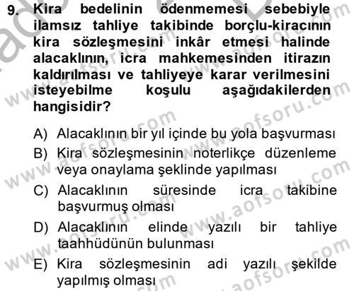 İcra İflas Hukuku Dersi 2014 - 2015 Yılı (Final) Dönem Sonu Sınav Soruları 9. Soru