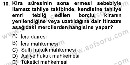 İcra İflas Hukuku Dersi 2014 - 2015 Yılı Tek Ders Sınav Soruları 10. Soru