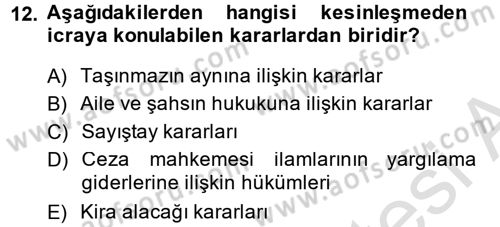 İcra İflas Hukuku Dersi 2014 - 2015 Yılı Tek Ders Sınav Soruları 12. Soru