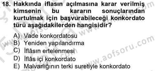 İcra İflas Hukuku Dersi 2014 - 2015 Yılı Tek Ders Sınav Soruları 18. Soru