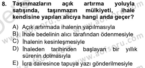 İcra İflas Hukuku Dersi 2014 - 2015 Yılı Tek Ders Sınav Soruları 8. Soru