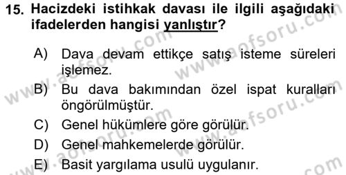 İcra İflas Hukuku Dersi 2015 - 2016 Yılı (Vize) Ara Sınav Soruları 15. Soru