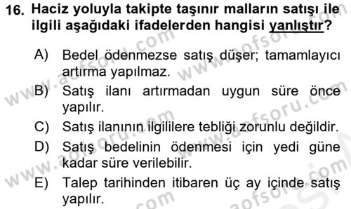 İcra İflas Hukuku Dersi 2015 - 2016 Yılı (Vize) Ara Sınav Soruları 16. Soru