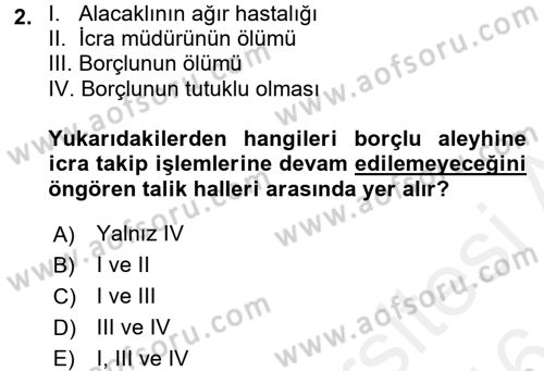 İcra İflas Hukuku Dersi 2015 - 2016 Yılı (Vize) Ara Sınav Soruları 2. Soru