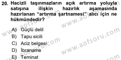 İcra İflas Hukuku Dersi 2015 - 2016 Yılı (Vize) Ara Sınav Soruları 20. Soru