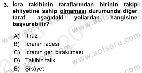 İcra İflas Hukuku Dersi 2015 - 2016 Yılı (Vize) Ara Sınav Soruları 3. Soru