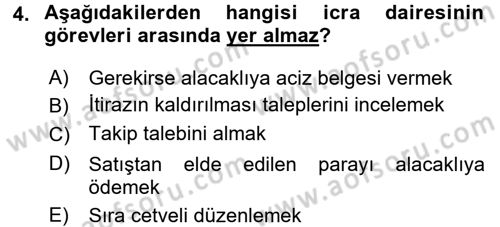 İcra İflas Hukuku Dersi 2015 - 2016 Yılı (Vize) Ara Sınav Soruları 4. Soru