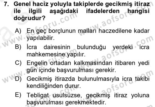 İcra İflas Hukuku Dersi 2015 - 2016 Yılı (Vize) Ara Sınav Soruları 7. Soru