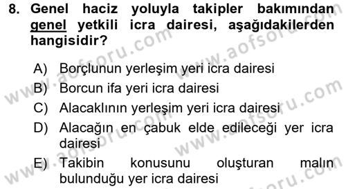 İcra İflas Hukuku Dersi 2015 - 2016 Yılı (Vize) Ara Sınav Soruları 8. Soru