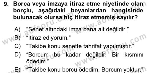 İcra İflas Hukuku Dersi 2015 - 2016 Yılı (Vize) Ara Sınav Soruları 9. Soru