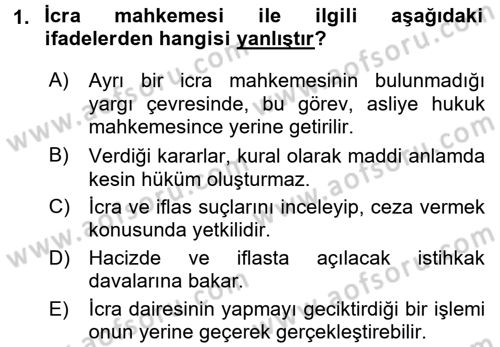 İcra İflas Hukuku Dersi 2015 - 2016 Yılı (Final) Dönem Sonu Sınav Soruları 1. Soru