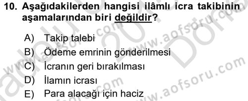 İcra İflas Hukuku Dersi 2015 - 2016 Yılı (Final) Dönem Sonu Sınav Soruları 10. Soru