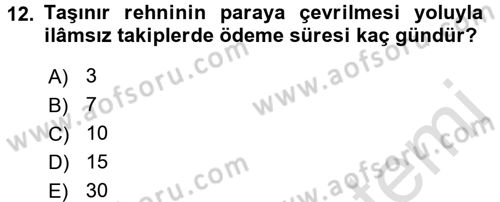 İcra İflas Hukuku Dersi 2015 - 2016 Yılı (Final) Dönem Sonu Sınav Soruları 12. Soru