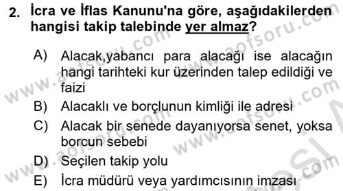 İcra İflas Hukuku Dersi 2015 - 2016 Yılı (Final) Dönem Sonu Sınav Soruları 2. Soru