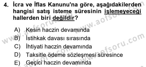 İcra İflas Hukuku Dersi 2015 - 2016 Yılı (Final) Dönem Sonu Sınav Soruları 4. Soru