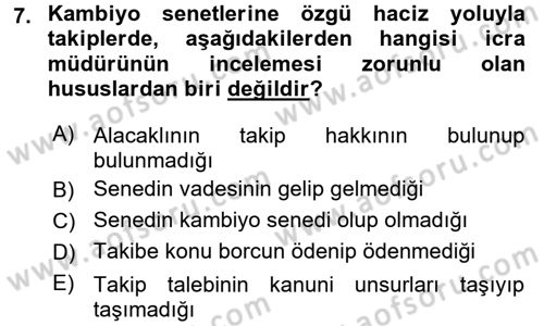 İcra İflas Hukuku Dersi 2015 - 2016 Yılı (Final) Dönem Sonu Sınav Soruları 7. Soru