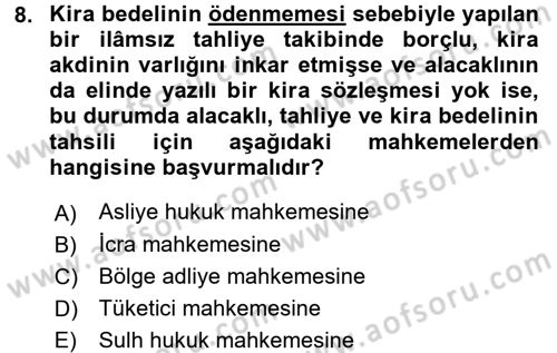 İcra İflas Hukuku Dersi 2015 - 2016 Yılı (Final) Dönem Sonu Sınav Soruları 8. Soru