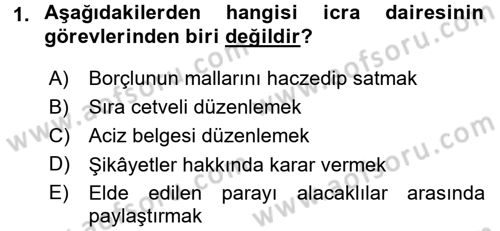 İcra İflas Hukuku Dersi 2015 - 2016 Yılı Tek Ders Sınav Soruları 1. Soru