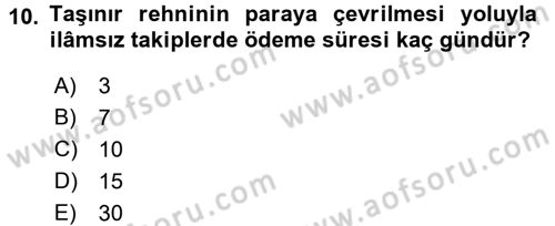 İcra İflas Hukuku Dersi 2015 - 2016 Yılı Tek Ders Sınav Soruları 10. Soru