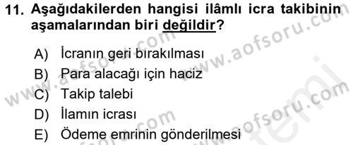 İcra İflas Hukuku Dersi 2015 - 2016 Yılı Tek Ders Sınav Soruları 11. Soru