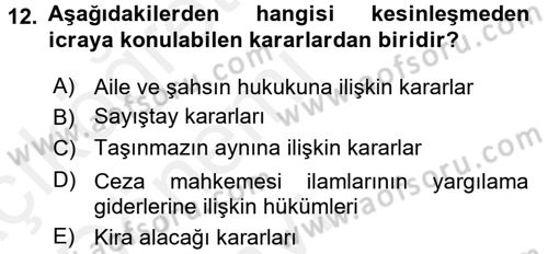 İcra İflas Hukuku Dersi 2015 - 2016 Yılı Tek Ders Sınav Soruları 12. Soru