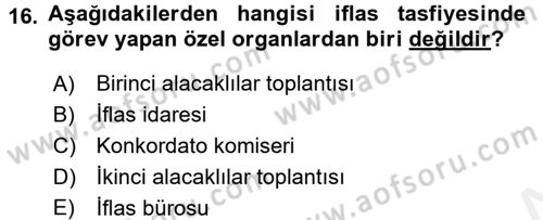 İcra İflas Hukuku Dersi 2015 - 2016 Yılı Tek Ders Sınav Soruları 16. Soru