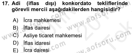 İcra İflas Hukuku Dersi 2015 - 2016 Yılı Tek Ders Sınav Soruları 17. Soru