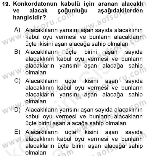 İcra İflas Hukuku Dersi 2015 - 2016 Yılı Tek Ders Sınav Soruları 19. Soru