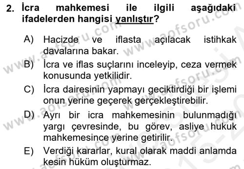 İcra İflas Hukuku Dersi 2015 - 2016 Yılı Tek Ders Sınav Soruları 2. Soru