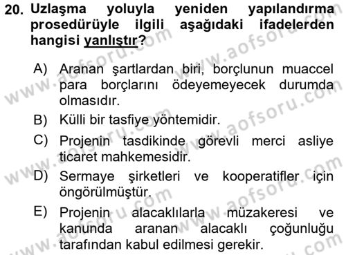 İcra İflas Hukuku Dersi 2015 - 2016 Yılı Tek Ders Sınav Soruları 20. Soru