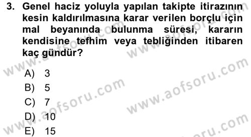İcra İflas Hukuku Dersi 2015 - 2016 Yılı Tek Ders Sınav Soruları 3. Soru