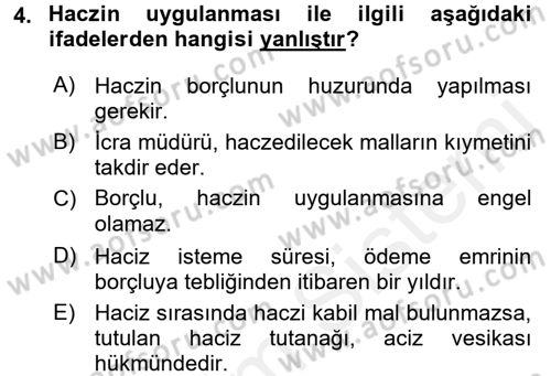 İcra İflas Hukuku Dersi 2015 - 2016 Yılı Tek Ders Sınav Soruları 4. Soru