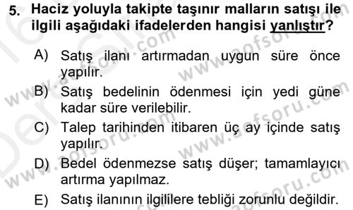 İcra İflas Hukuku Dersi 2015 - 2016 Yılı Tek Ders Sınav Soruları 5. Soru